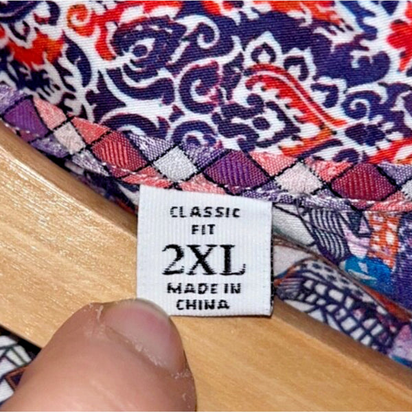 Robert Graham Button Front Shirt Textured Geometric Flip Cuff Men's Sz. 2XL EUC