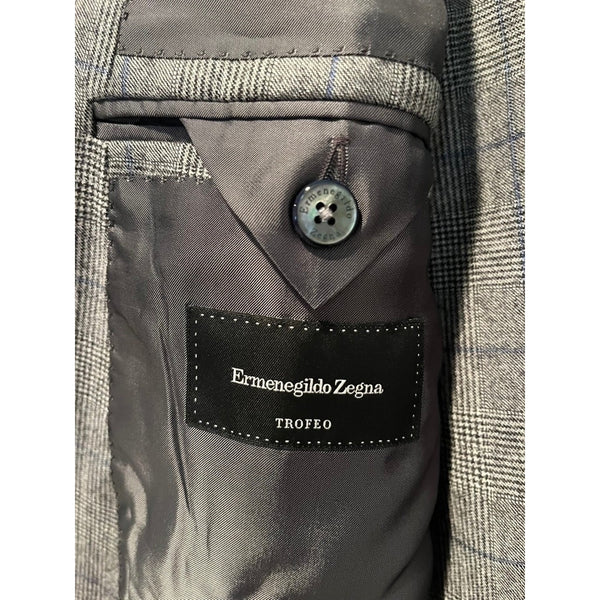 Ermenegildo Zegna Trofeo Mila Suit 56R Glen Plaid 100% Wool Made in Switzerland
