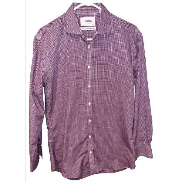 Charles Tyrwhitt Dress Shirt Non Iron Extra Slim Fit Purple Check Men's 16.5/33