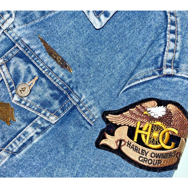 Arizona Harley Davidson Patches Denim Jean Motorcycle Jacket Sz. S Vintage
