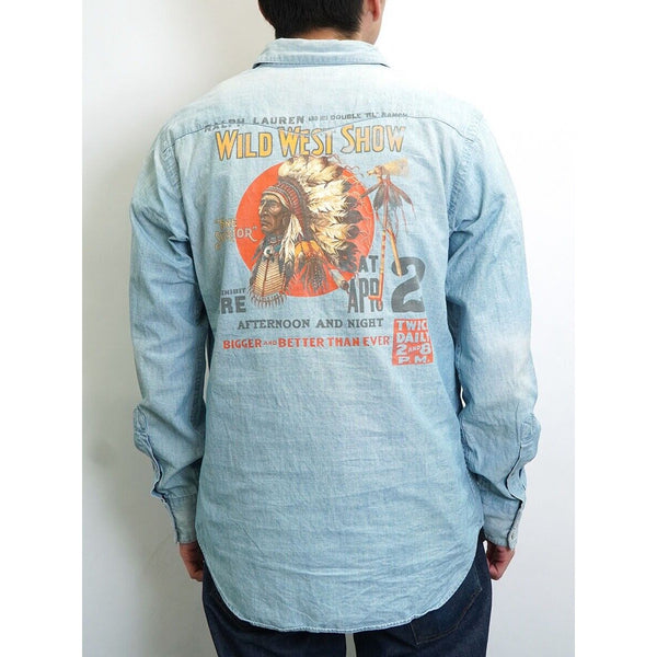 Polo Ralph Lauren Vintage 90s Blue Wild West Show Indian Head Western Sz. L EUC