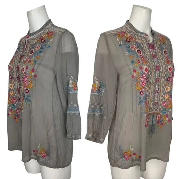Johnny Was Bethanie Embroidered Rayon Floral Tunic Top Women Size 2XL C28318-4