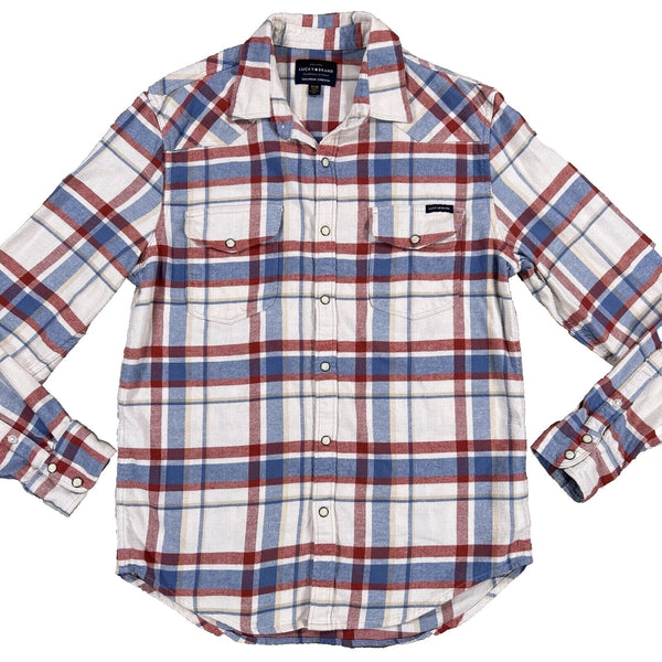 Lucky Brand Men's Long Sleeve Western Pearl Snap Plaid Shirt Sz. L Western EUC