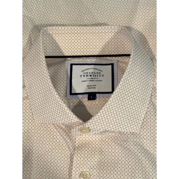 Charles Tyrwhitt Dress Shirt Non Iron Slim Fit Geometric Spotted Sz. L