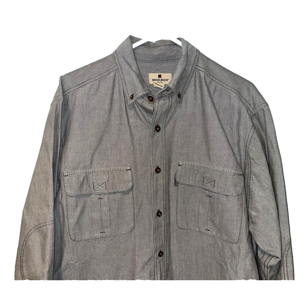 Woolrich Men's Button Up Long Sleeve Shirt Olive Sz. L 100% Cotton 703