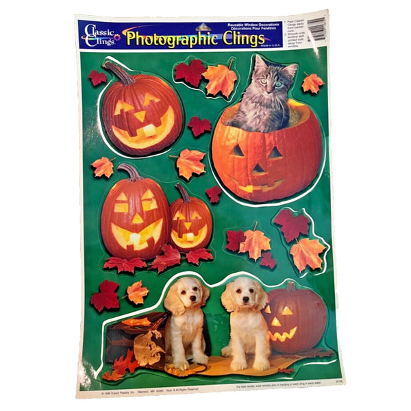 Halloween Cats & Dogs Plastic Window Clings Vintage NOS