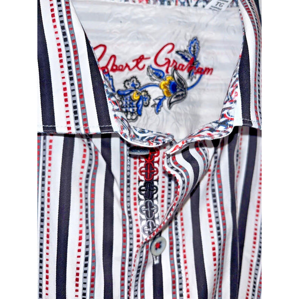 Robert Graham Flip Cuff Striped Classic Fit Button Down Shirt Sz. XL NWOT