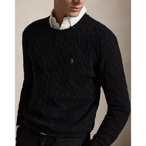 Polo Ralph Lauren Cable Knit Sweater Men's 2XL Black Wool Cashmere Pony