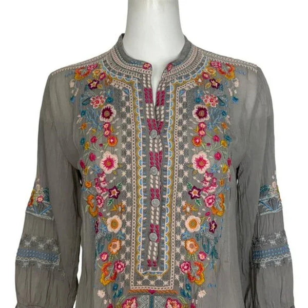 Johnny Was Bethanie Embroidered Rayon Floral Tunic Top Women Size 2XL C28318-4