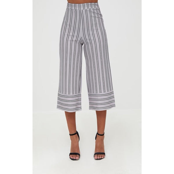 Pretty Little Thing Petite Grey Contrast Stripe Culottes Size 8 NWOT