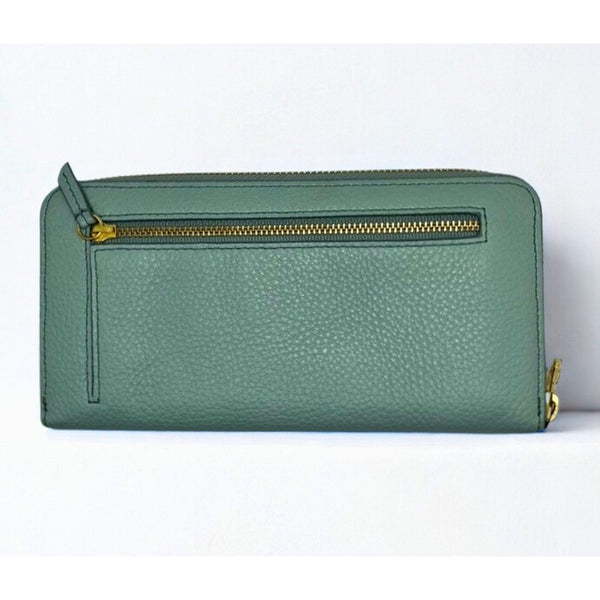 Fossil Zip Around Pebbled Leather Wallet Mint Green Gold Hardware Clutch