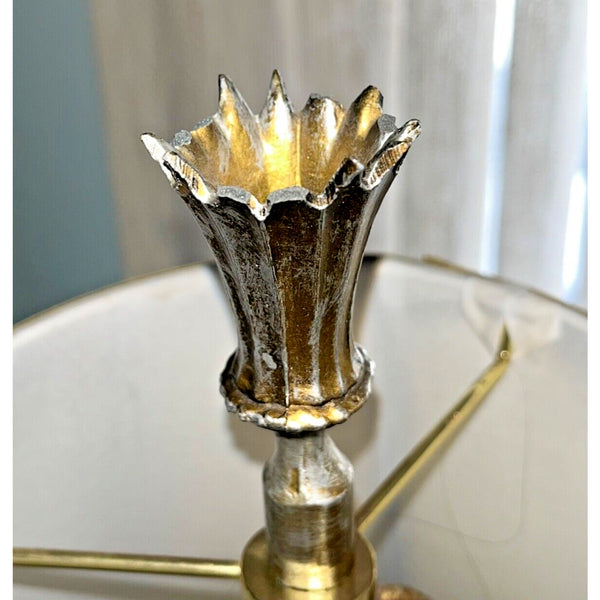 Antique French Victorian Art Deco Set Of 2 Hand Painted Lily Floral Lamps Works