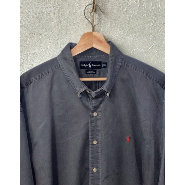 Polo Ralph Lauren Blake Shirt XL Button Down Gray Sun Faded Heavy Cotton Vintage