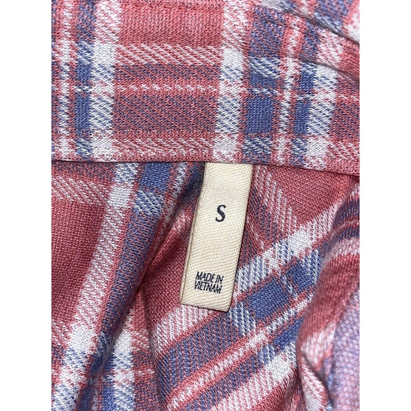 Faherty Coastline Knit Shirt Men's S River Rose Pink Blue Plaid Button Down EUC