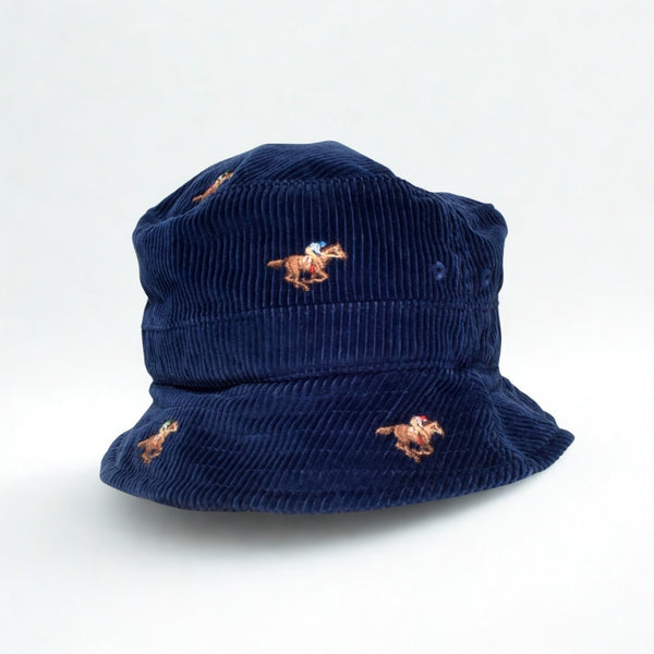 Polo Ralph Lauren Equestrian Corduroy Bucket Hat L/XL Navy Pony All Over NWOT