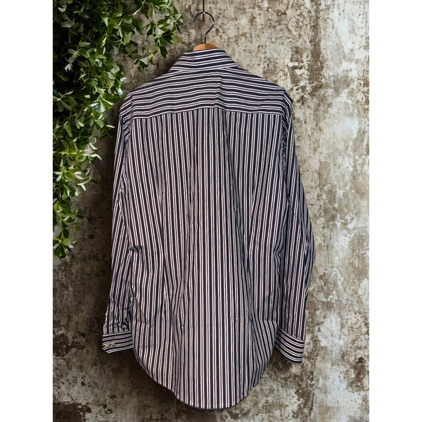 ETON Slim Fit Dress Shirt 17 43 Blue White Stripe Spread Collar Luxury Cotton