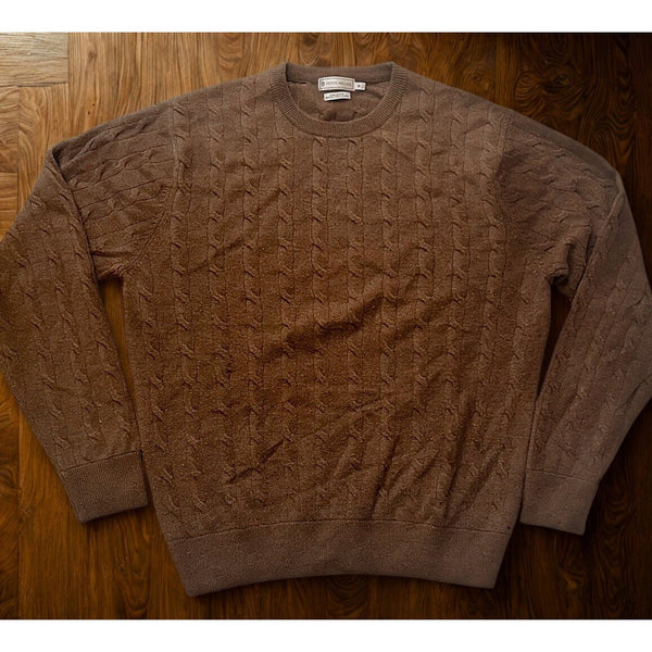 Peter Millar Brown Red Cable Knit Sweater M Luxe Blend Wool Cashmere Flaw