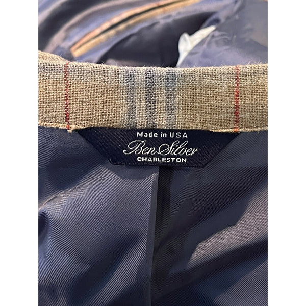 Ben Silver Holland & Sherry Silk Linen Wool Plaid Sport Coat 42L Made in USA