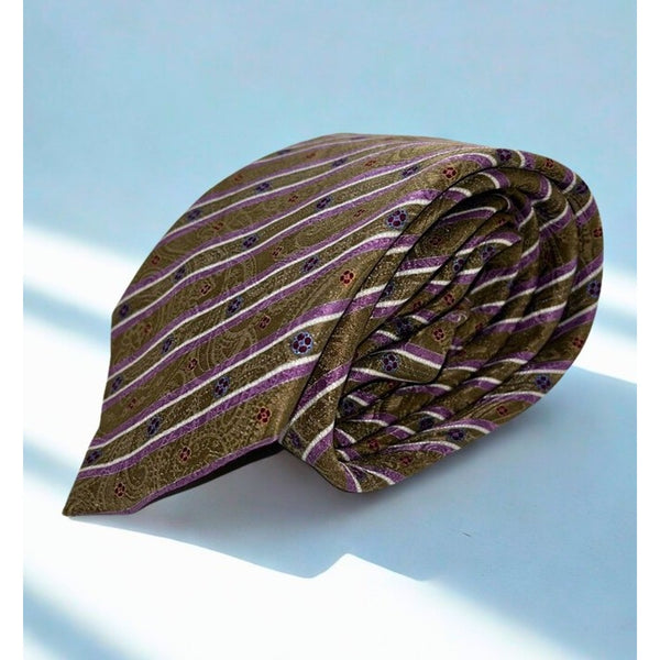 Brioni Silk Tie Handmade Italy Paisley Striped Geometric Satin Luxury
