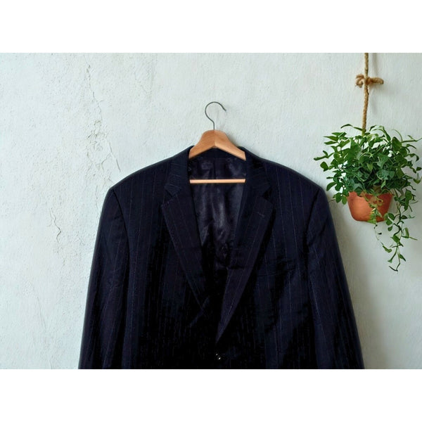 Burberry London 100% Wool Pinstripe Blazer Sport Coat Jacket 46L Vintage