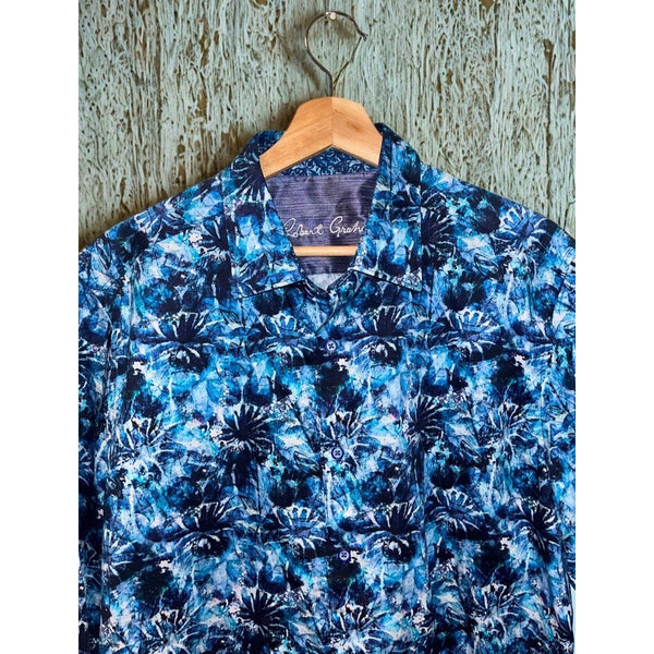 Robert Graham Blue Floral Shirt Mens M Flip Cuff Geometric Button Down EUC