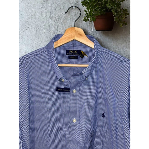 Polo Ralph Lauren Classic Fit Gingham Performance Shirt Navy White 2XL NWT