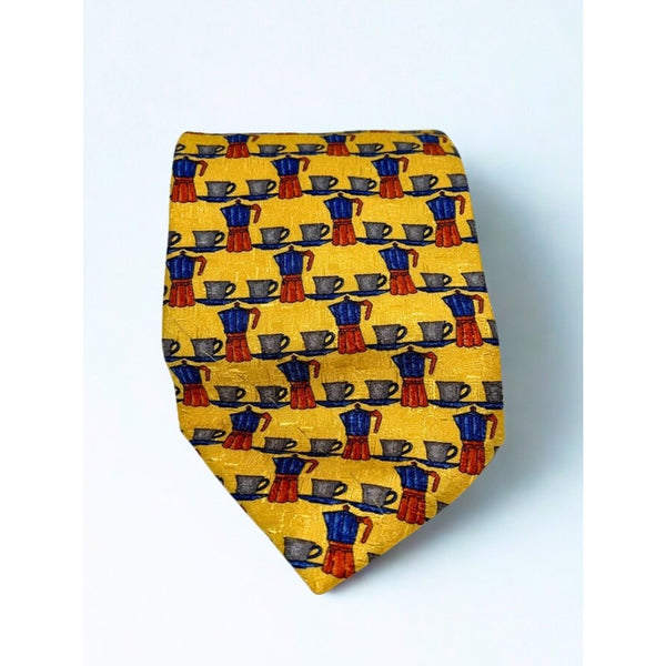 Ermenegildo Zegna 100% Silk Tie Coffee Pattern Made in Italy