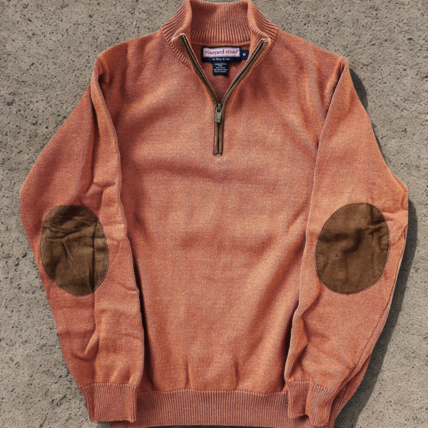 Vineyard Vines Mens Wool Mock Neck Half Zipped Pullover Sweater Orange Size L