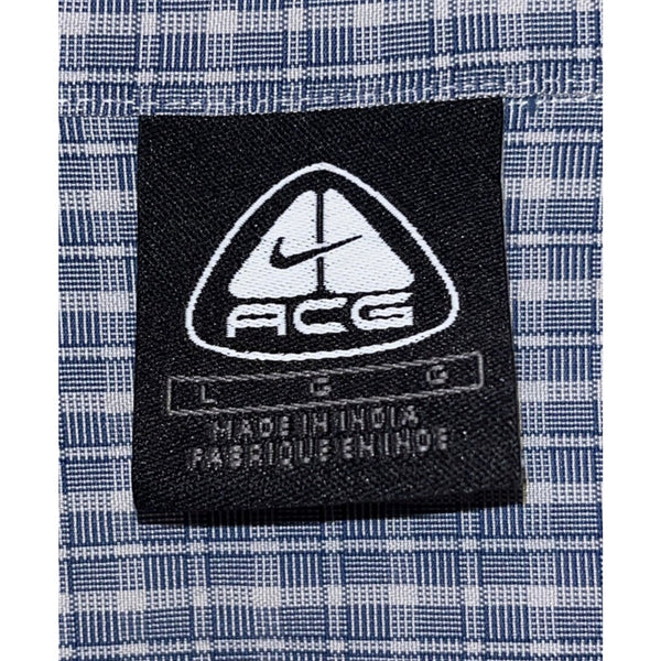 Nike ACG All Conditions Gear Striped Button Down Short Sleeve Shirt Blue Sz. L