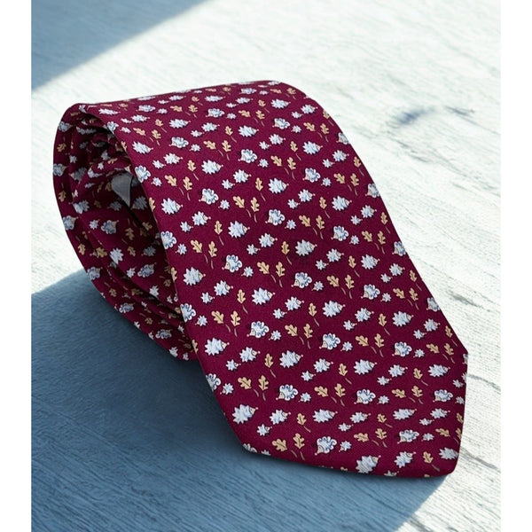 Salvatore Ferragamo Vintage Silk Tie Italy Floral Hand Made 100% Luxury Red