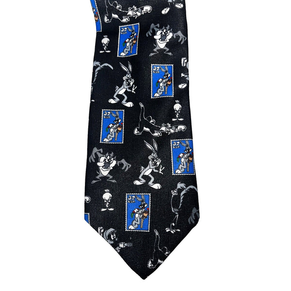 Looney Tunes USPS Stamp Collection Bugs Taz Tweety Marvin Novelty Tie 1997 Vtg