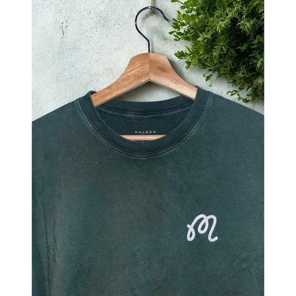 Malbon Golf Buckets Knockout Tee Shirt Green Made USA Garment Dyed Men's Large