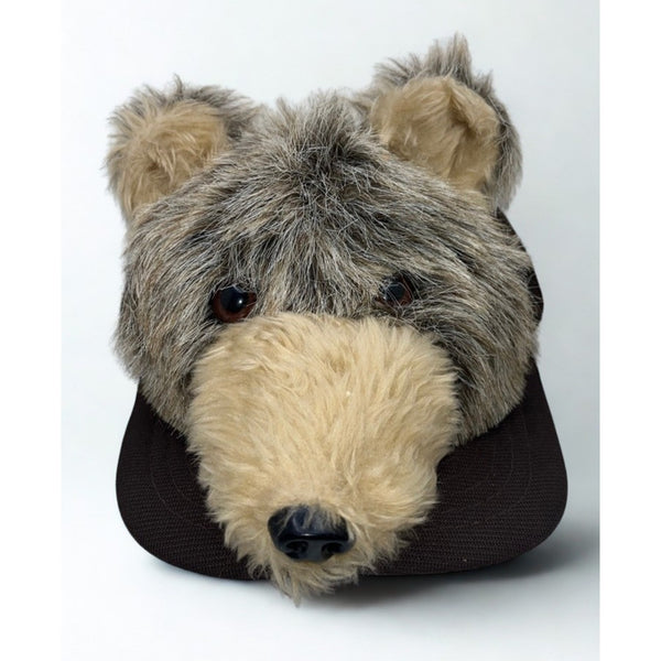 3D Plush Bear Snapback Hat Brown Grizzly Teddy Trucker Cap OSFA Vintage 1980s