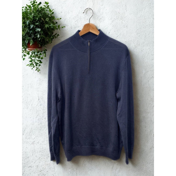 Charles Tyrwhitt Merino Wool 1/4 Zip Sweater Mens Large Blue Lightweight (Flaw)