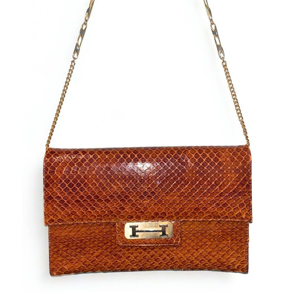 Bergdorf Goodman Snakeskin Leather Shoulder Bag Spain Gold Chain Clutch Vintage