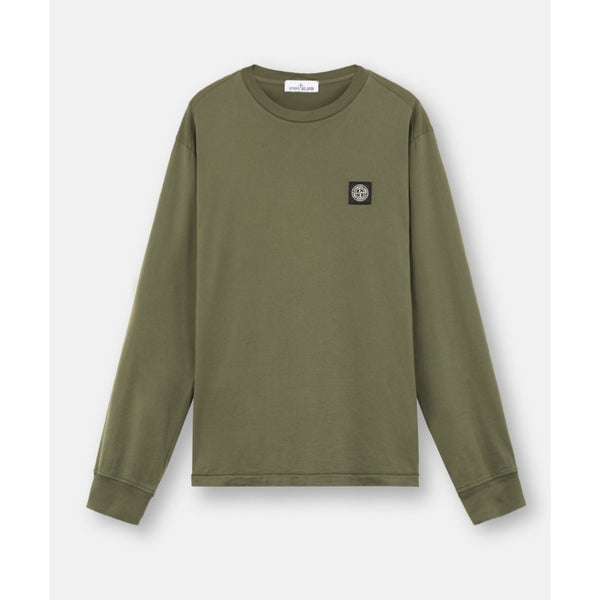 Stone Island Compass Logo Patch Olive Green Long Sleeve T-Shirt Mens L Authentic
