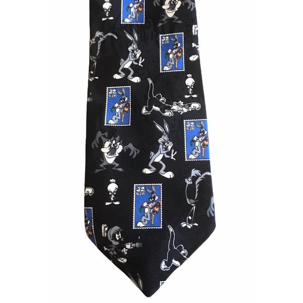 Looney Tunes USPS Stamp Collection Bugs Taz Tweety Marvin Novelty Tie 1997 Vtg