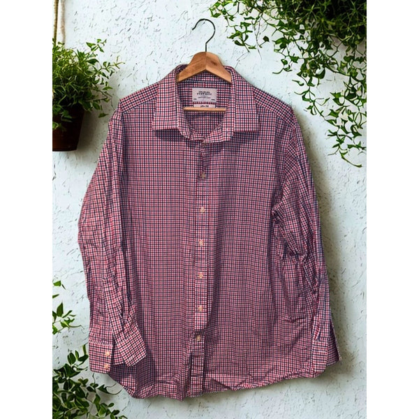 Charles Tyrwhitt Dress Shirt Non Iron Slim Fit Gingham Men's 18/35