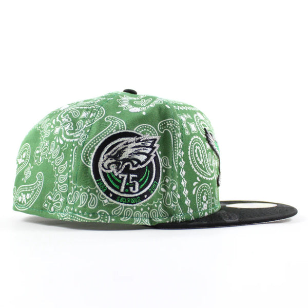 Philadelphia Eagles 75 Years New Era 59FIFTY Paisley Green Fitted Hat Sz 7 1/2