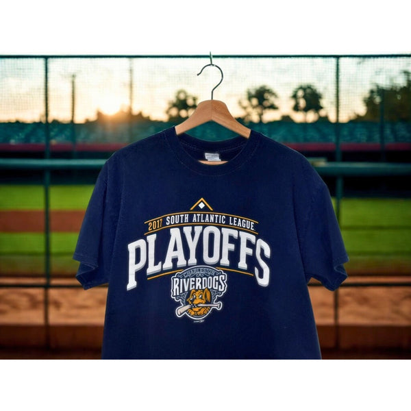 Charleston RiverDogs 2017 Playoffs Shirt L EUC MiLB New York Yankees Prospects