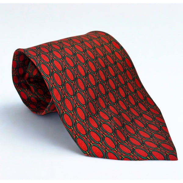 Paolo Gucci Silk Tie Vintage Made in Italy Red Geometric Equestrian 100% Silk