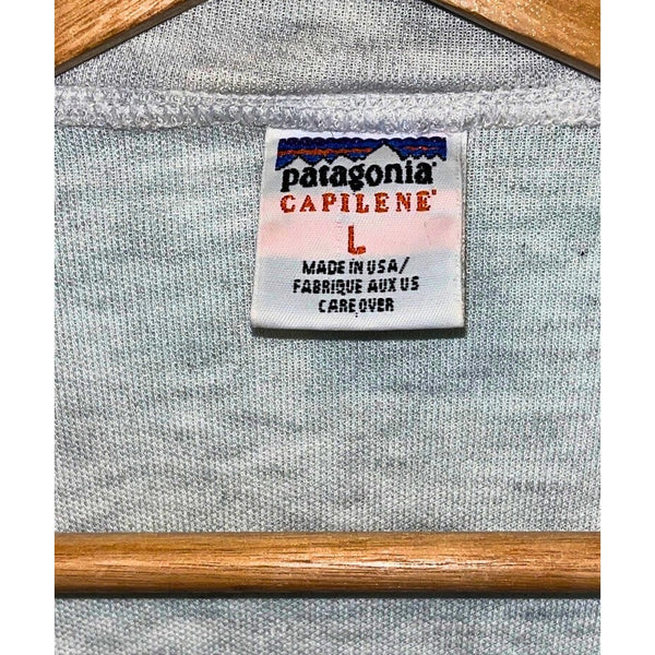 Patagonia Capilene Henley Shirt Mens L Base Layer Snap Made USA Gray Vintage