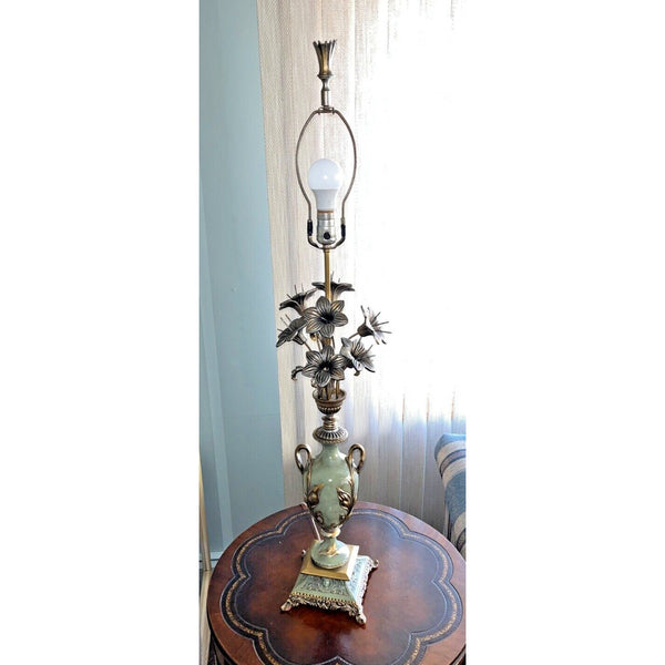 Antique French Victorian Art Deco Set Of 2 Hand Painted Lily Floral Lamps Works