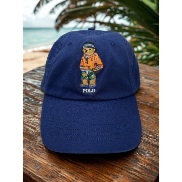 Polo Ralph Lauren Polo Bear Hawaiian Hat Navy Leather Strap Adjustable Rare