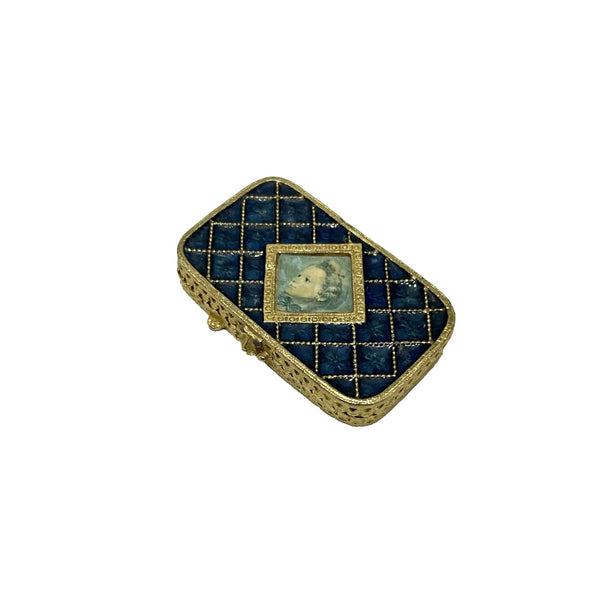Estee Lauder Cobalt Blue Enamel Portrait Solid Perfume Compact NIB VTG