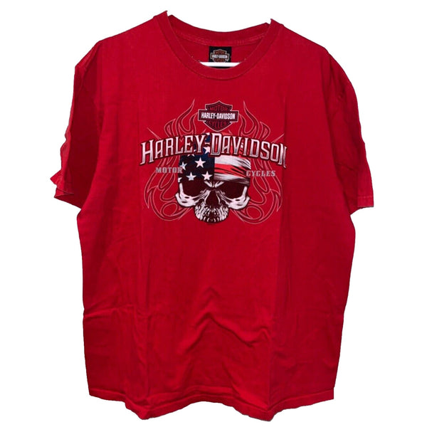 Harley Davidson Davenport Iowa Patriotic Skull XL Rare Biker T Shirt Tee