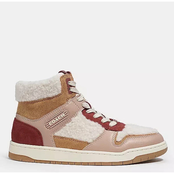 Coach CE872 Hi Top Sherpa Sneakers Cherry Light Camel Suede Women’s 10B NIB