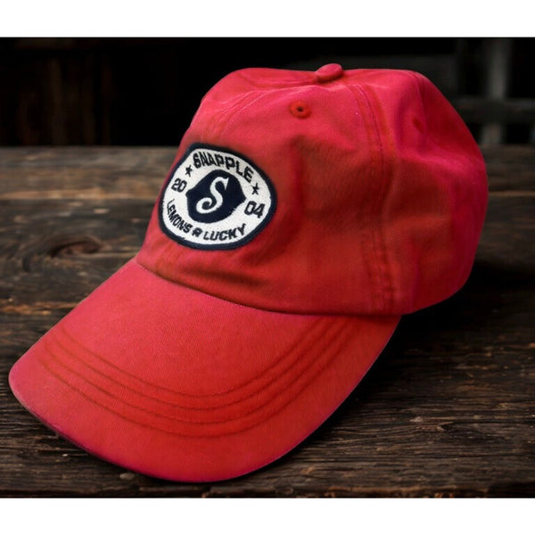 Snapple 2004 Lemons R Lucky Red Hat Adjustable Baseball Cap Buckle Strap Vtg