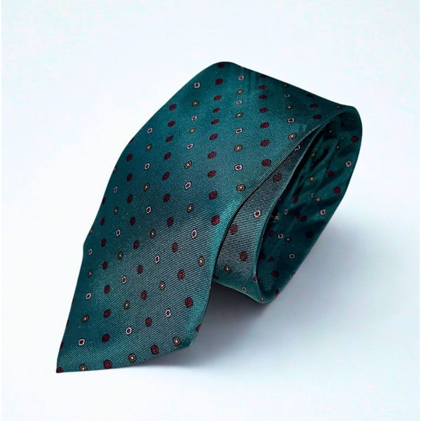 Christian Dior Geometric Dot Silk Tie Teal Burgundy Made in USA Paris New York