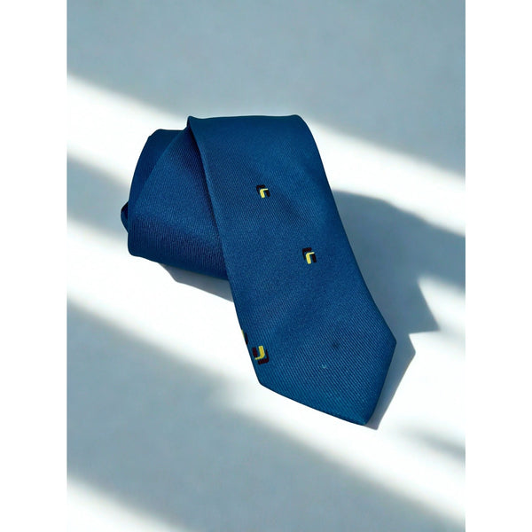 Giorgio Armani 100% Silk Tie Made in Italy Vintage Blue Geometric Pattern